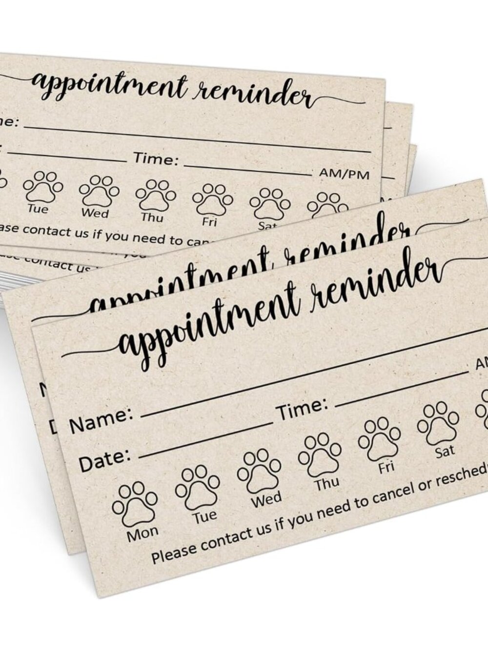Pet Appointment Reminder Cards, 3.5x2, Set of 50, Tan